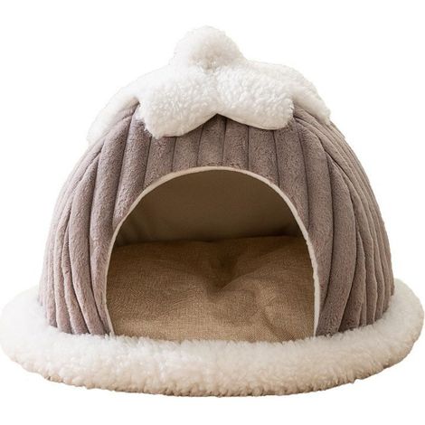 Maisonnette pour chat igloo en coton PP – Coussin lavable amovible – Antidérapant et chaud – 35x35x32cm – Pour chats et petits chiens (1/5)