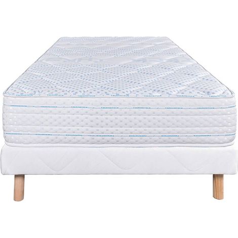 THELIO - Ensemble Matelas Mousse Ep.24cm + Sommier Tapissier Blanc 90x190 cm (1/5)