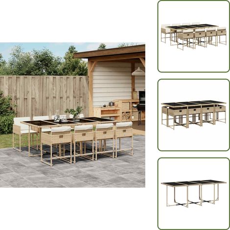 Cuscini per sedie - vidaXL Set da Pranzo da Giardino 9 pz con Cuscini Beige in Polyrattan - Rattan PE