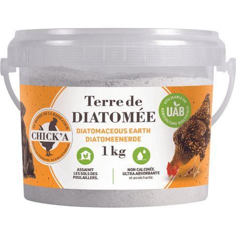 Chick'A – Terre de diatomée non calcinée 1 kg – Absorbe les odeurs et l'humidité – Non toxique pour animaux de compagnie – Assainit poulaillers