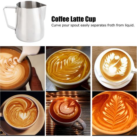 Pitcher à lait inoxydable pour mousse à café, idéal pour latte et cappuccino à la maison ou en coffee shop, capacité 350 ml (1/5)