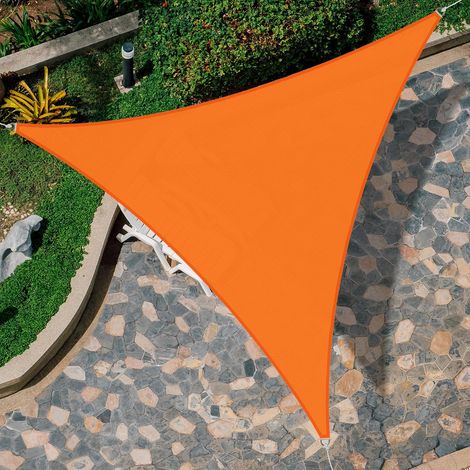 Vela de sombra triangular, 3 x 3 x 3 m, tela de poliéster para patio, jardín y camping, impermeable y resistente a los rayos UV, color naranja. (1/5)
