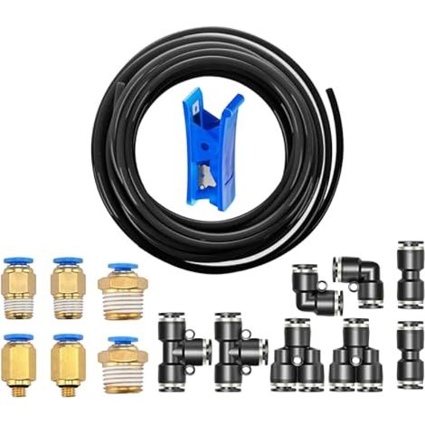 10m Noir PolyuréthaneTuyau Pneumatique 4mm,PU Tuyau Air, avec 14 Connecteur Pneumatique 2,5mm (noir 2 Droits,2 Coudes, 2 Raccords en T,2 Séparateurs enY, 6 Raccords Filetés Mâle,1 Coupe-Tuyau) (1/5)