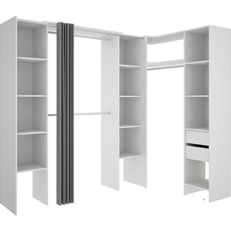 Dressing d'angle extensible DORIAN - L164/234 cm - Blanc et gris (1/4)