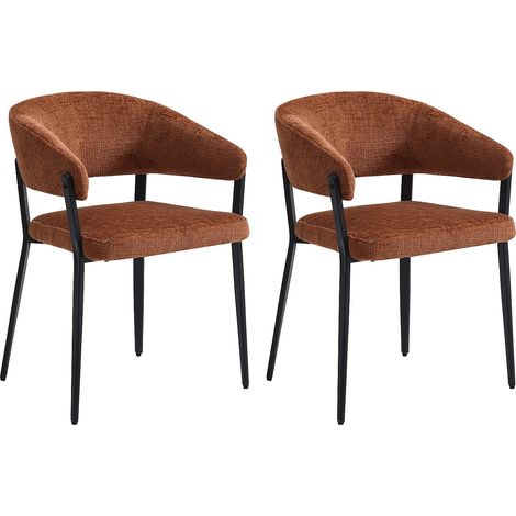 Lot de 2 chaises avec accoudoirs en tissu et métal noir - Terracotta - AVRELA (1/5)