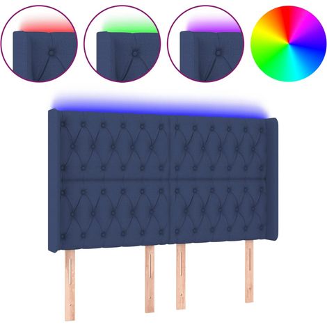 Testiera Testata del letto a LED Blu 163x16x118/128 cm in Tessuto (1/4)