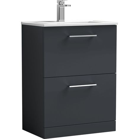 Balterley  Modern Bathroom 2 Soft Close Drawer & Minimalist Floor Standing Vanity Unit Basin, Dark Grey, 440mm