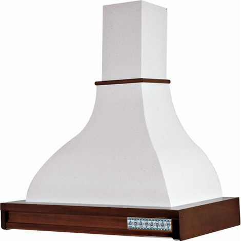 Cappa cucina rustica bianca TAORMINA con cornice in legno intarsio cm 90