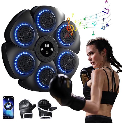 Machine de Boxe Musicale, Machine de Boxe Musicale Bluetooth, 9 Modes de Vitesse Music Boxing Machine avec Gants de Boxe, Machine de Boxe Murale, Jeu de Boxe Familial et pour Enfants