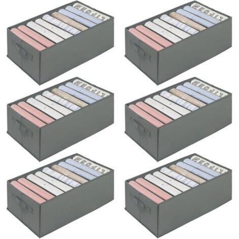Boîte Rangement Vetement Pliable Organisateur Tiroir Lavable pour Pantalon,Chaussettes,Gilet,Leggings- Gris (6 Pcs, 34 25 17cm) (1/4)