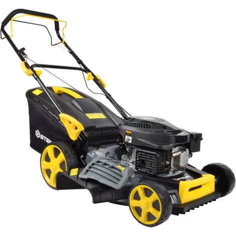 Steiner – Tondeuse thermique tractée 4 en 1 mulching 46 cm 4CV – Moteur 4 temps 144 cm³ – Hauteur de coupe réglable 25-75 mm – Bac de ramassage 62L