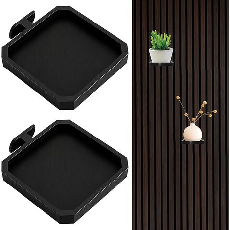 Lot de 2 plateaux pour plantes - Noir - Panneaux acoustiques - Accessoires sans perçage - Étagère pour panneaux acoustiques pour panneaux muraux/panneaux acoustiques pour plantes, fleurs et (1/5)