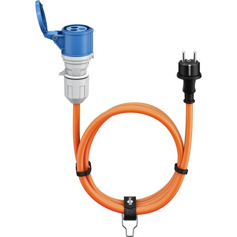 Câble Adaptateur CEE pour Caravane, 1, 5 m, Prise avec Contact de Protection vers Prise CEE avec Couvercle de Fermeture, IP44, câble de Camping, Camping-Car et Caravane 76285