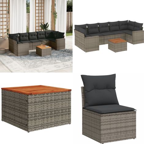 8-tlg. Garten-Sofagarnitur mit Kissen Grau Poly Rattan - Gartenmöbel Set - Esstischgarnitur - Lounge Möbel - Outdoor Möbel - Rattan Gartenmöbel - Home & Living (1/5)
