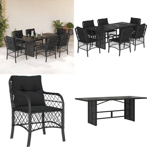 7-tlg. Garten-Essgruppe mit Kissen Schwarz Poly Rattan - Gartentisch - Gartenstuhl - Gartenmöbelset - Outdoor Möbel - Rattan Gartenmöbel - Home & Living (1/5)