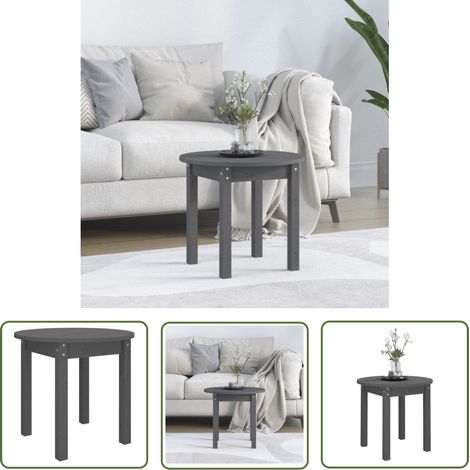 The Living Store Table basse Gris Ø 45x40 cm Bois massif de pin - Table Basse - Meuble Salon - Table Ronde - Bois Massif - Pin (1/5)