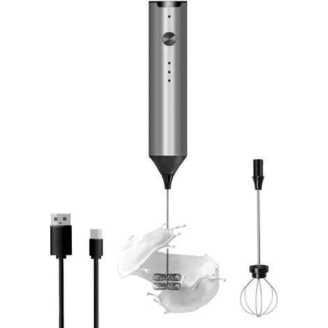 Hand-Milchaufschäumer, wiederaufladbarer elektrischer Schneebesen Typ C, Kaffeemixer für Kaffee, 3 Mischgeschwindigkeiten, Mini-Milchschaum-Getränkemixer mit 2 Schneebesen für Matcha-Frappe-Kaffee