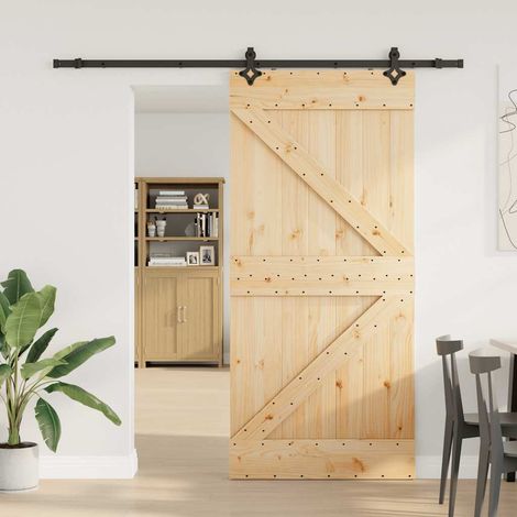 Puerta corredera con herrajes madera maciza de pino 90x210 cm vidaXL (1/5)