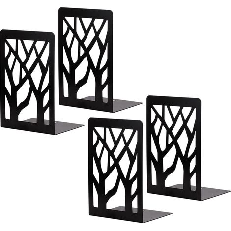 Lot de 4 serre-livres décoratifs en fer robuste, hauts et résistants, pour le bureau, l'école ou la maison (cadeaux en noir). (1/5)