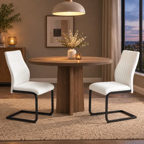 Conjunto de mesa redonda y 2 sillas, mesa de comedor 107 cm con sillas blancas DESVIAE (1/5)