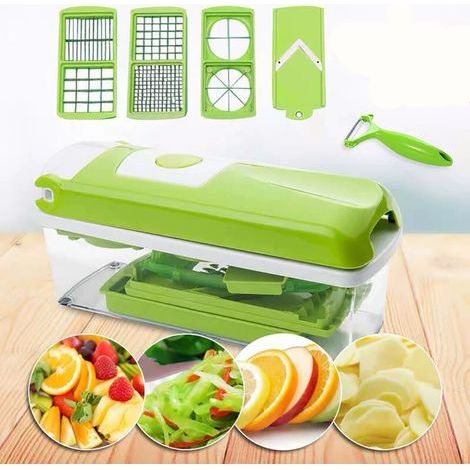 Accessoires cuisine et cuisson,12 pcs.) en vert coupe légumes pour cubes, bâtonnets, tranches, lanières et quartiers coupe salade mandoline trancheuse à concombr