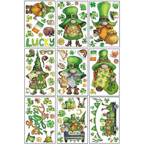 85 Stück St. Patrick's Day Fensteraufkleber mit Gnomen- und Koboldmotiven (statisch haftend)