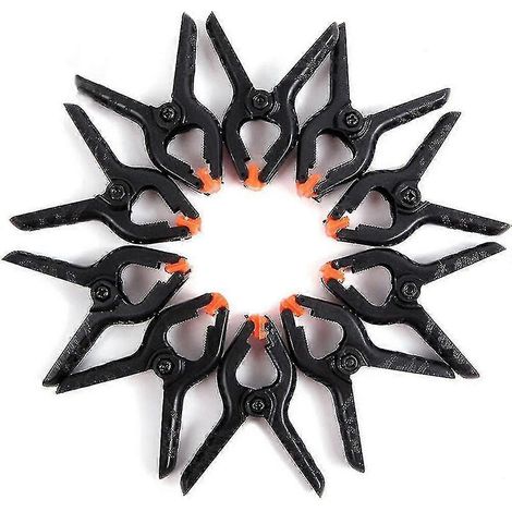 Ensemble de 10 pinces à ressort en plastique, ouverture jusqu'à 4,7 cm, pour la décoration, le travail du bois et les studios photo. (1/3)