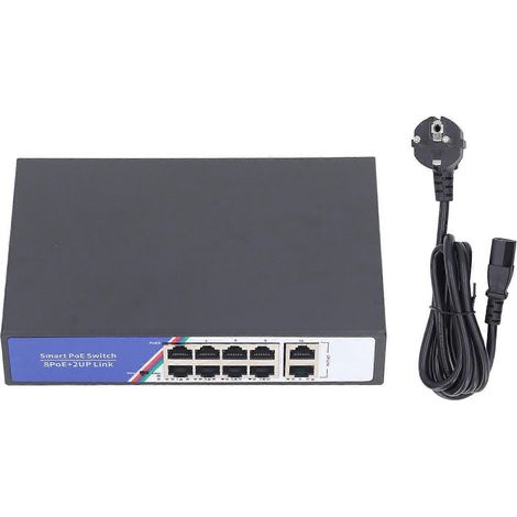 10-Port PoE-Switch, unmanaged, Plug-and-Play-Netzwerk-Ethernet-Switch, 20 Gbit/s Kapazität, Metallgehäuse, 100