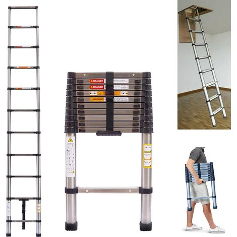 Telescoping Ladder Portable Telescopic Extension 3.2M Tall Multi Purpose Loft Ladder, Folding Retractable Library Ladder with Adjustable Step for Roof Work Window Cleaning, Indoor Decorating (1/5)