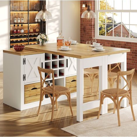 Tavolo da pranzo allungabile 120-197x40x72 cm con piano girevole a 360掳, contenitore integrato, MDF - bianco (1/5)