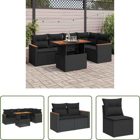 vidaXL Set sofás jardín y cojines 6 pzas ratán sintético acacia negro (1/5)