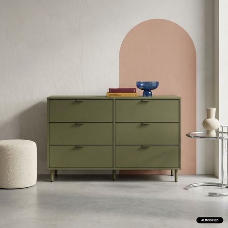 sweeek - Commode décor bois et métal 6 tiroirs kaki - Ellie (1/5)