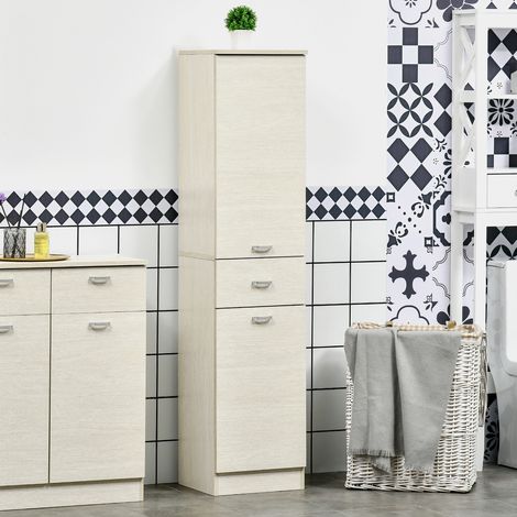 Mueble de cocina de aglomerado con 2 armarios, cajón central y estante ajustable, 34x34x150 cm (1/5)