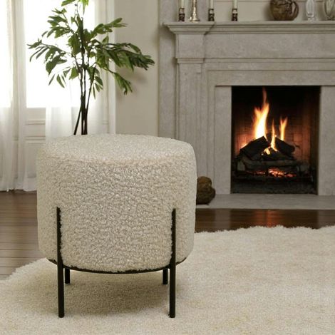 Pouf rond taupe effet fourrure avec pieds en métal noir BRUGES (1/3)