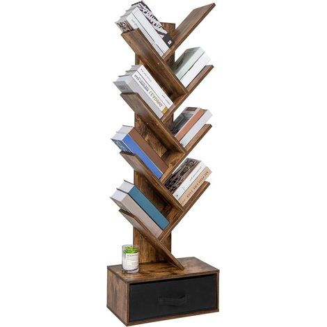 Libreria Design Moderno Industriale Scaffale 10 Ripiani con Cassetto Tessuto (1/5)