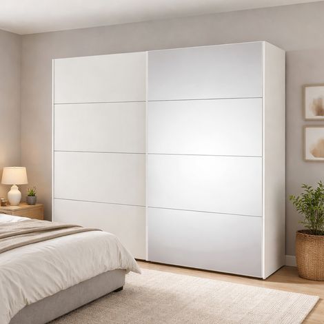 Dmora - Armario 2 puertas Emmeline, Muebles de dormitorio, Vestidor, Armario de ropa, 243x61 h220 cm, Blanco brillante (1/3)