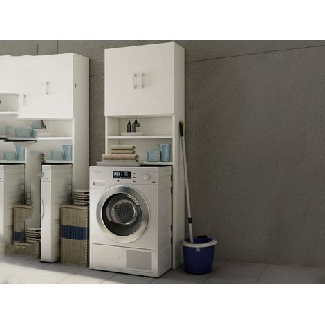 Dmora Mehrzweckschrank Anemone, Linearschrank mit 2 Flügeltüren und Einlegeböden, Wäscheschrank für Waschmaschine, 100% Made in Italy, Cm 65x32h195, Weiß (1/5)