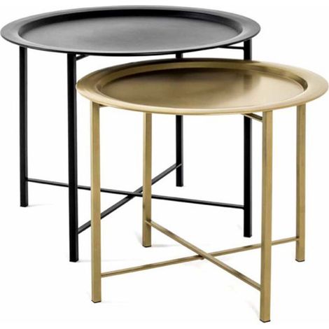 Lot de 2 Tables d'Appoint "Gabin" 62cm Noir & Or (1/2)