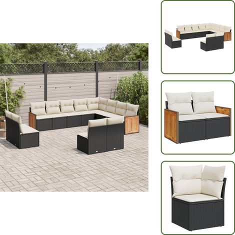 12-tlg. Garten-Sofagarnitur mit Kissen Schwarz Poly Rattan - Gartengestelle - Gartenmöbelset - Lounge Möbel - Rattan Gartenmöbel - Gartenlounge (1/5)