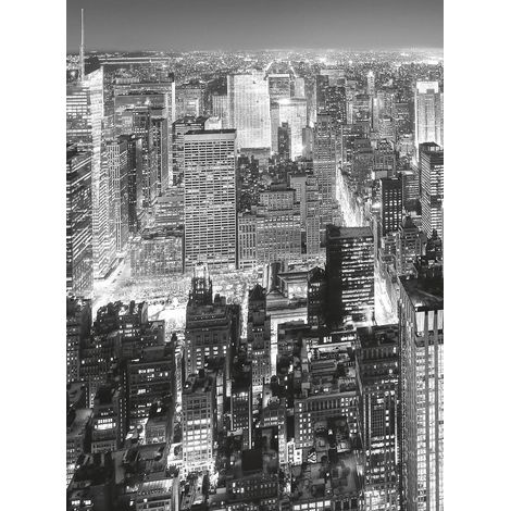 Papier peint panoramique tendance noir et blanc | Tapisserie panoramique ville de New York | Papier peint panoramique pour entrée - 192 X 260 cm (4 pièces) (1/2)
