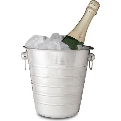 Relaxdays Enfriador Botellas Vino, Cubitera con Asa, Champanera, Refrigerador, Acero Inoxidable, Ø 21,5 cm, Plástico