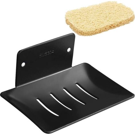 Self-Adhesive & Wall-Mounted Stainless Steel Shower Soap Dish Holder Tray with Soap Saver, No Drilling Required for Shower, Kitchen, Bathroom, Black (1/5)