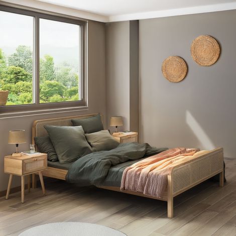 Lot de deux chevets cannage avec tiroir bois naturel ANNA - ANNA (1/5)
