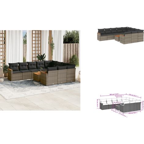 11-tlg. Garten-Sofagarnitur mit Kissen Grau Poly Rattan - Gartenmöbel Set - Gartensorte - Outdoor Möbel - Lounge Sofa - Esstisch (1/3)