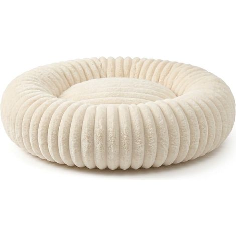 Niche pour chien intérieur Donut anti-stress douce et lavable avec fond antidérapant, design enveloppant pour détente profonde, idéal pour le repos quotidien de chiens et chats (blanc lait, L (1/5)