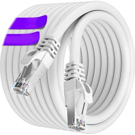 Câble Ethernet 20m, Câble RJ45 Cat 7 Blindé Haute Vitesse 10Gbit/s 600MHz S/FTP Câble Reseau Blanc Gigabit Extérieur Imperméable Câb (1/5)