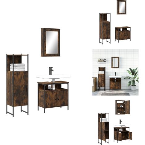 Ensemble de meubles de salle de bain 3 pcs Chêne fumé - Meuble Salle De Bain - Ensemble Salle De Bain - Rangement Salle De Bain - Armoire Salle De Bain - Miroir Salle De Bain (1/5)
