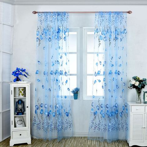 Rideau Voile - 100 cm x 200 cm - Motif Tulipe - Poche Pour Tringle Jusqu’à 4 cm - Pour Chambre Salon Balcon Cuisine (1/4)
