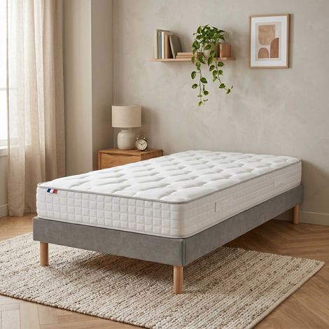 Ensemble matelas ressorts H24cm sommier en kit 90x200cm gris (1/5)