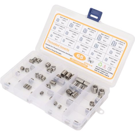 Kit d'assortiment de 65 inserts filetés en acier inoxydable 303, manchons de réparation de filetage, écrous réducteurs (1/5)